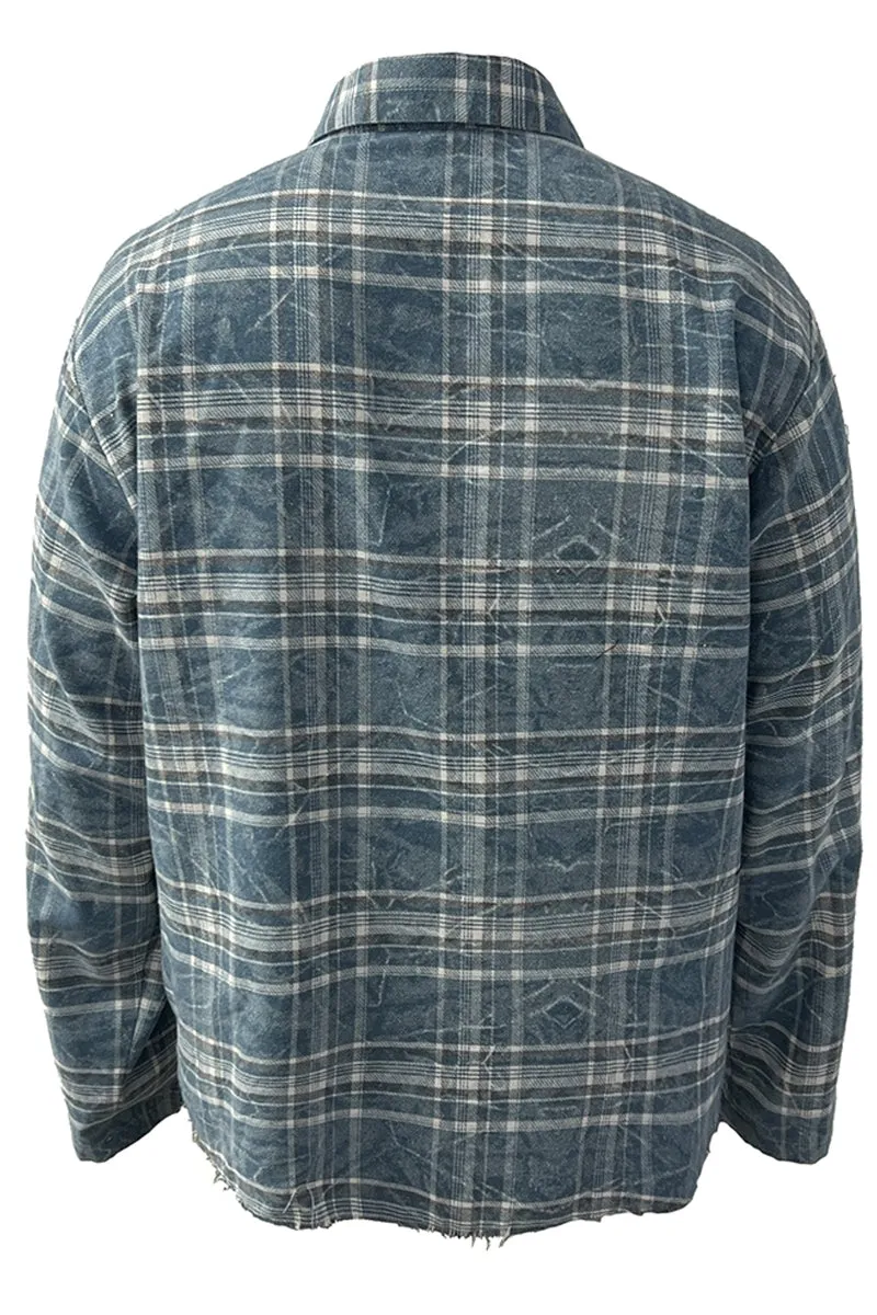 Washed Plaid Distressed Long Sleeve Shirt